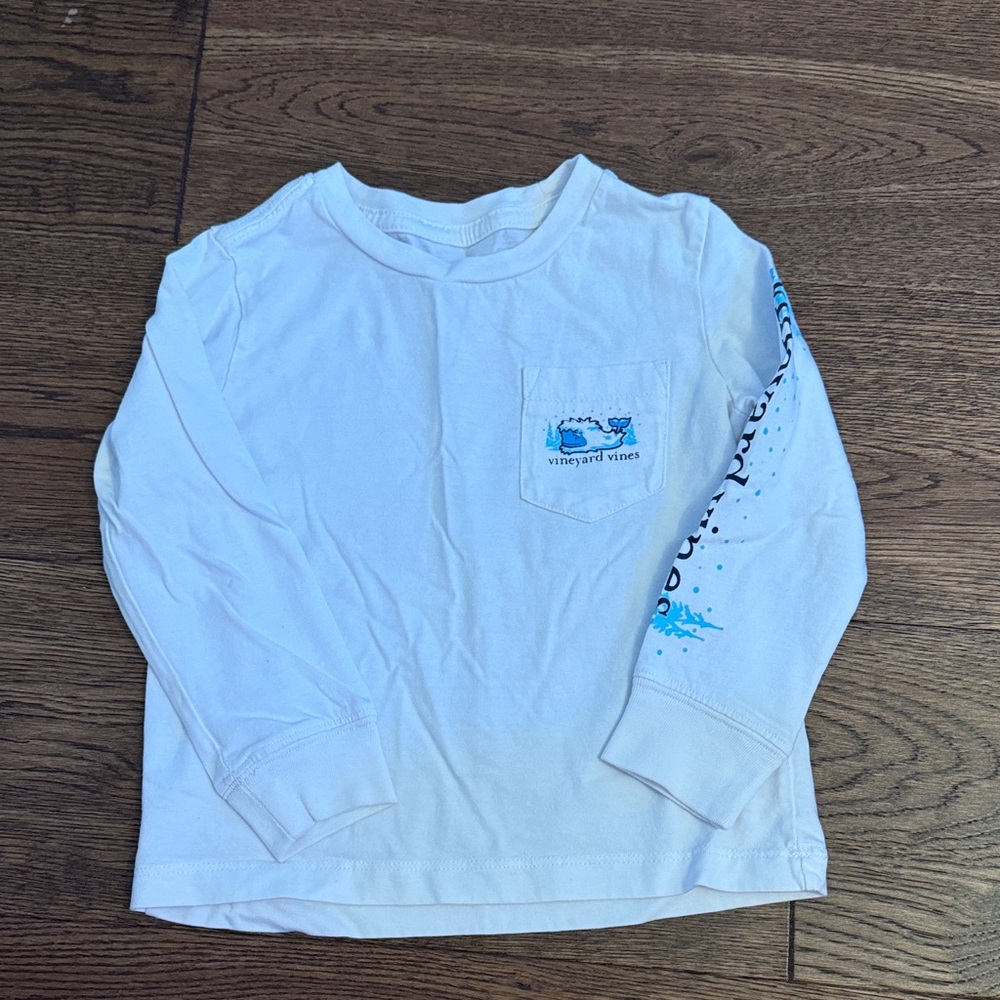 Vineyard Vines Kids Blue Logo White Long Sleeve Tee